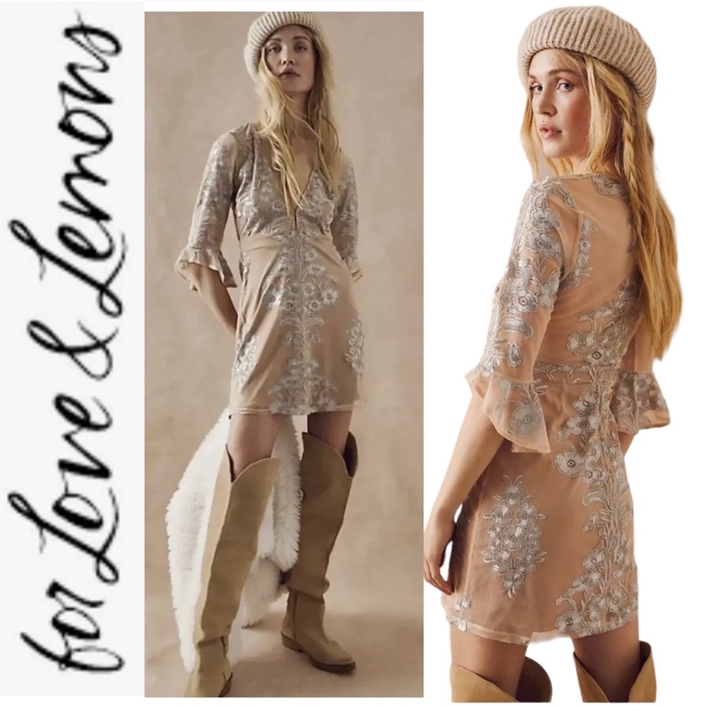 NWT For Love & Lemons x FP Temecula Silver Lace Dress